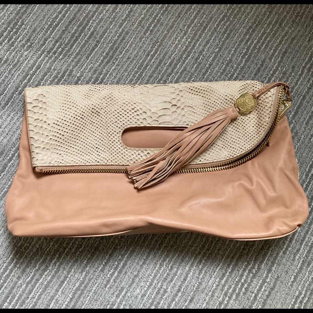 Vince Camuto fold over snakeskin leather clutch